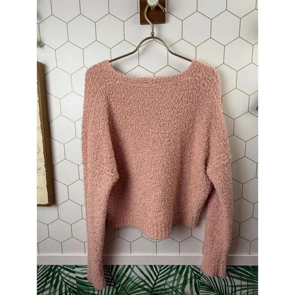 Free People Finders Keepers Pink Lightweight Bouche V-Neck Sweater - Size - XS